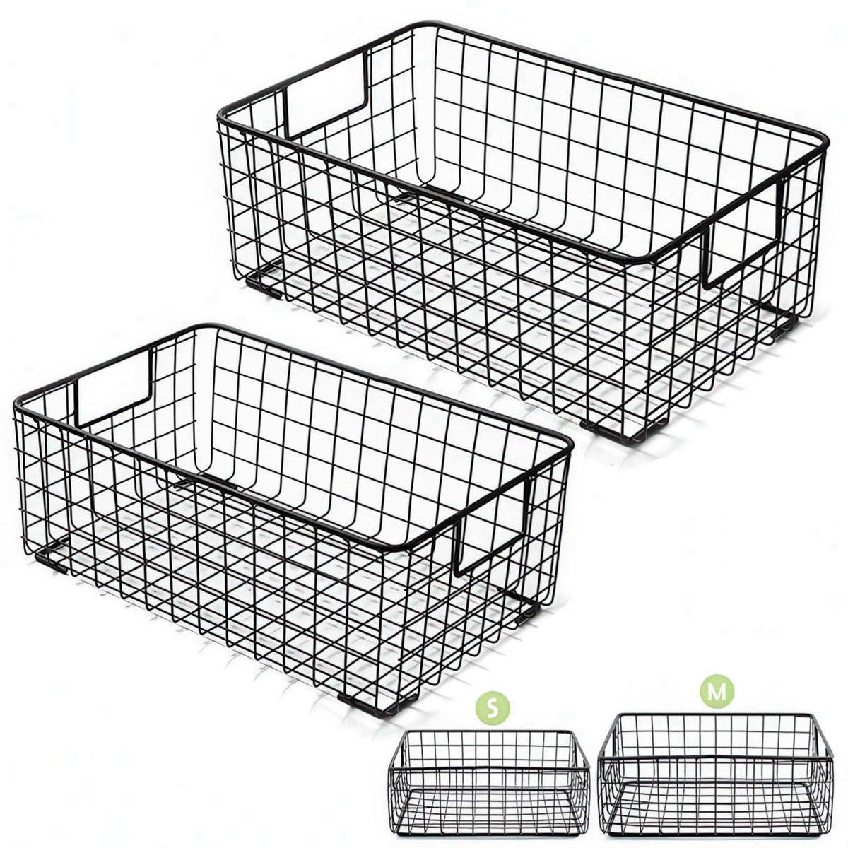 Kingrol 2 Pack Wire Storage Baskets with Handles, Metal Organizer Basket Bins for Home, Office, Nursery, Laundry Shelves