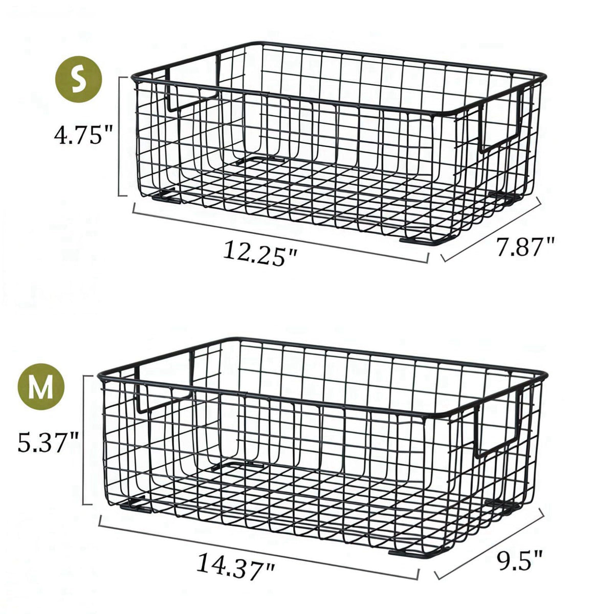 Kingrol 2 Pack Wire Storage Baskets with Handles, Metal Organizer Basket Bins for Home, Office, Nursery, Laundry Shelves