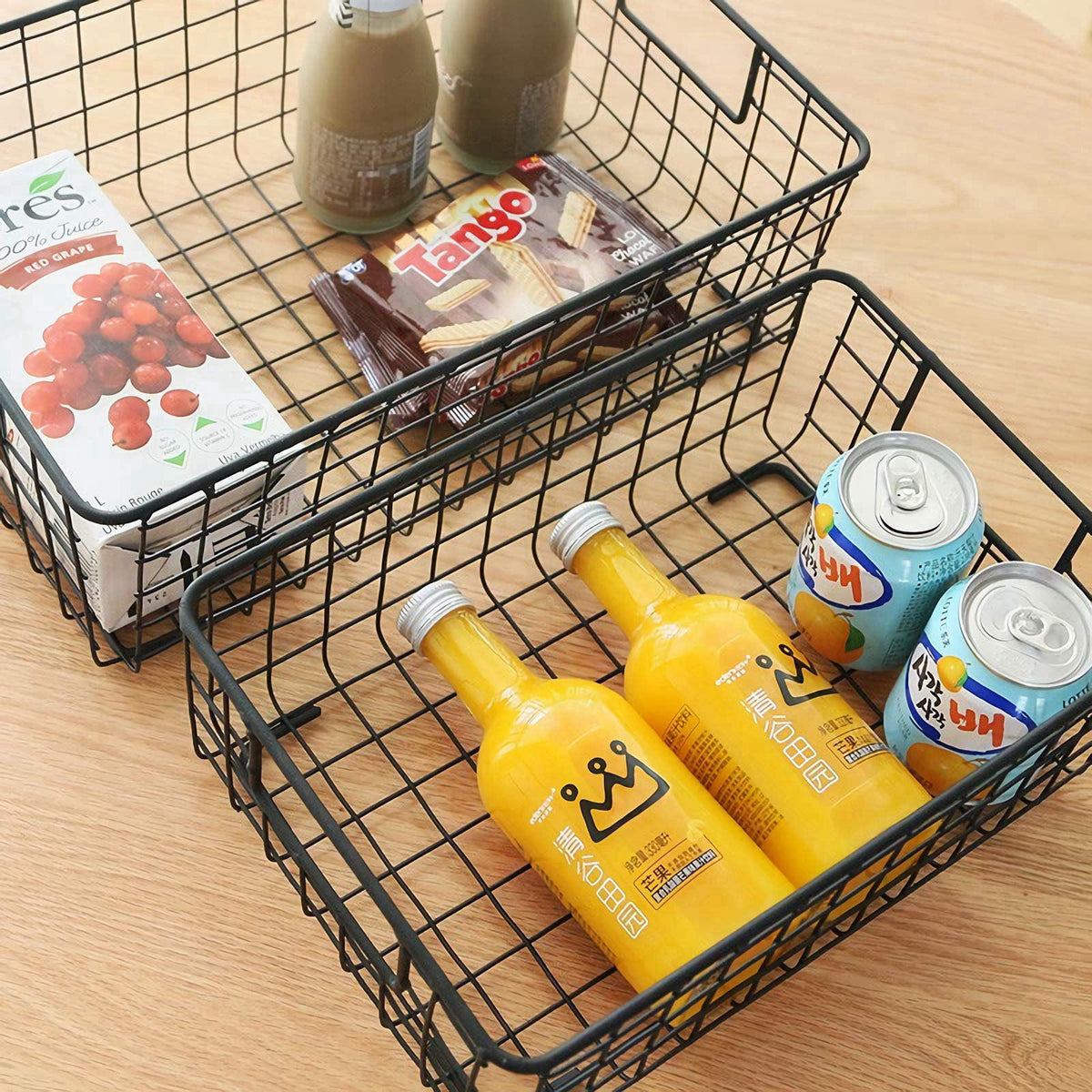 Kingrol 2 Pack Wire Storage Baskets with Handles, Metal Organizer Basket Bins for Home, Office, Nursery, Laundry Shelves