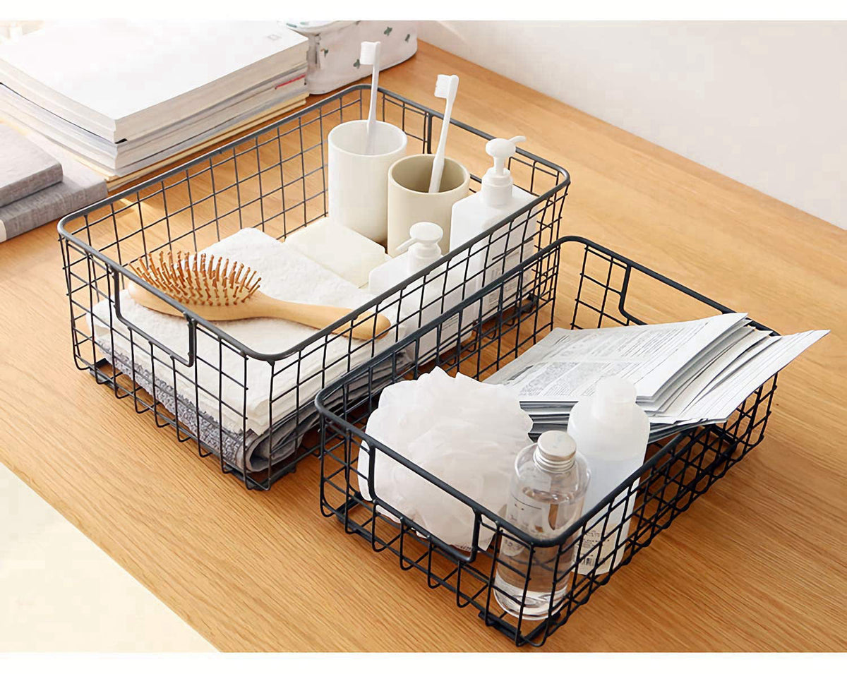 Kingrol 2 Pack Wire Storage Baskets with Handles, Metal Organizer Basket Bins for Home, Office, Nursery, Laundry Shelves