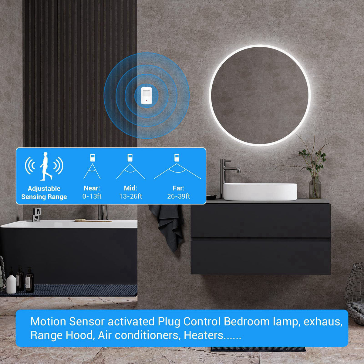 SEHOMY Motion Sensor Switch with Outlet for Bathroom Kitchen, Control Bedroom lamp, exhaus, Range Hood, PIR Infrared Ind