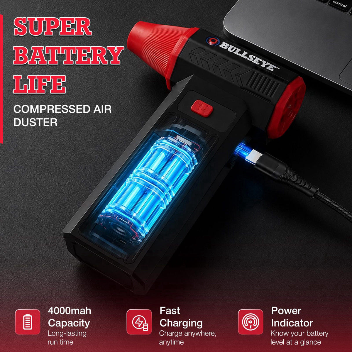 EMSON Bullseye Air Blaster - Air Duster and Blower, 4 Nozzles, As Seen on TV – packaging and label