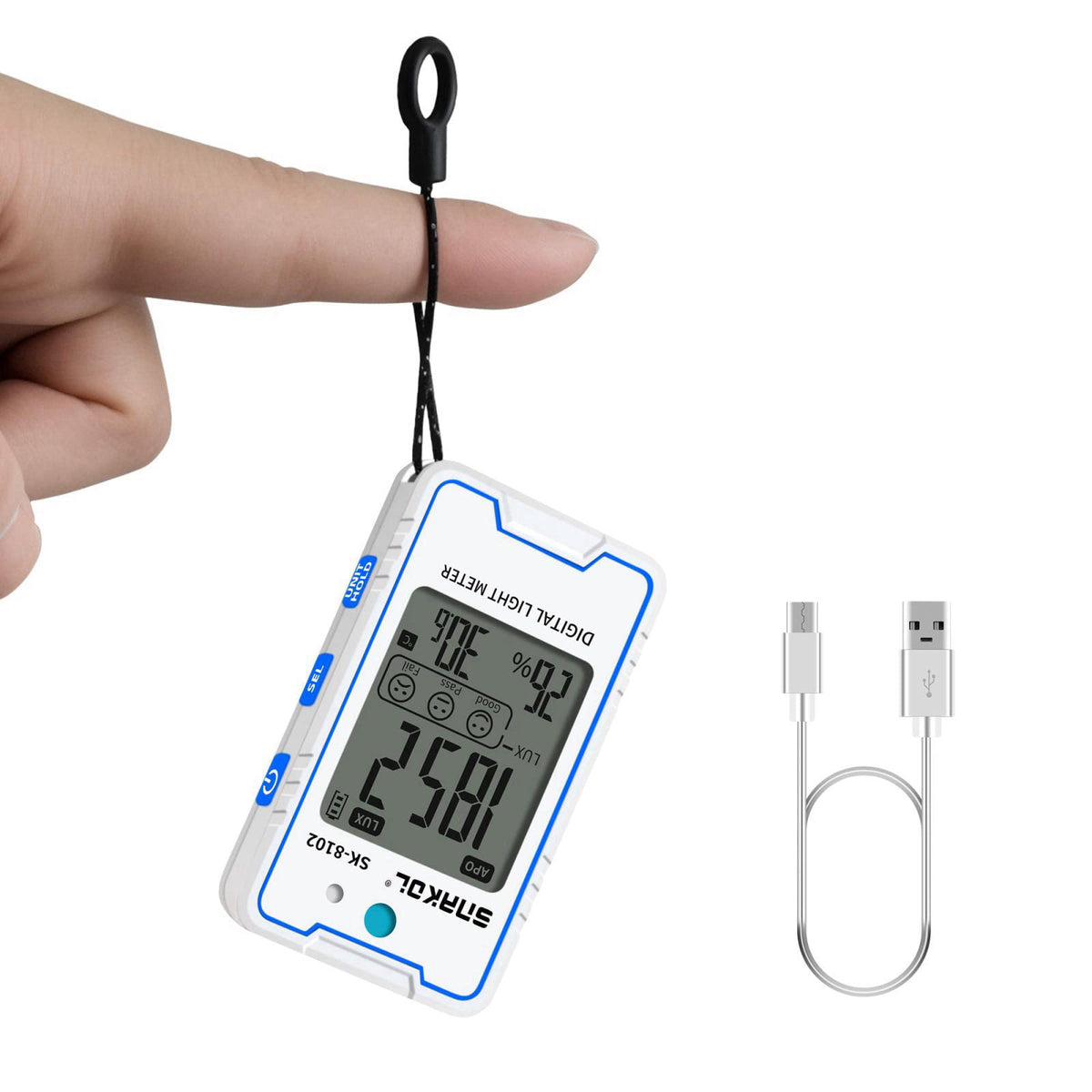 SNAKOL Digital Lux Meter, Pocket Illuminance Tester with Temp, Humidity & Strobe Test, LCD Display, Data Hold, Auto Shut