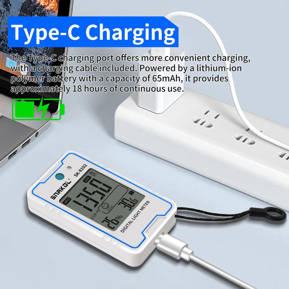 SNAKOL Digital Lux Meter, Pocket Illuminance Tester with Temp, Humidity & Strobe Test, LCD Display, Data Hold, Auto Shut