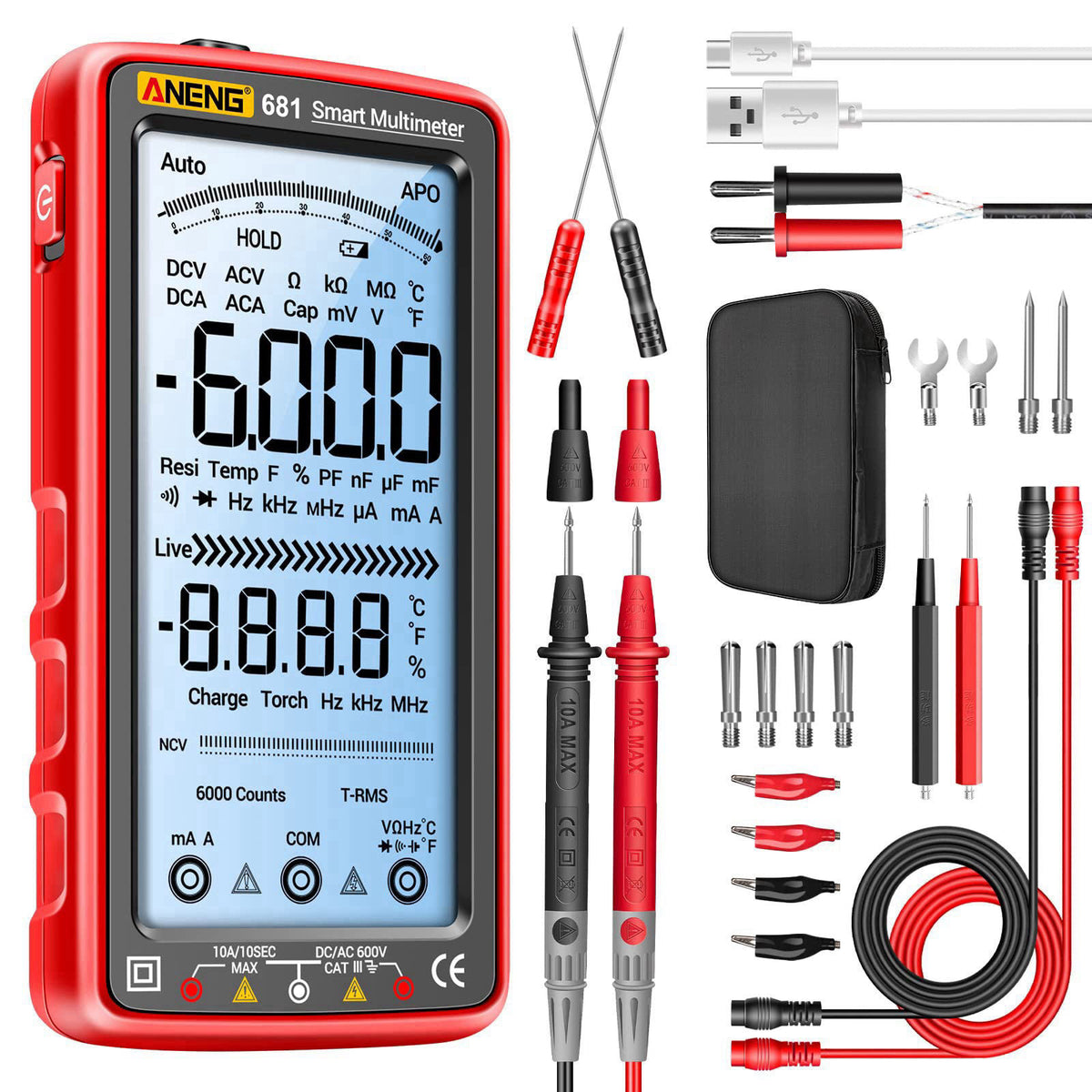 ANENG Digital Multimeter, TRMS 6000 Count, Smart, NCV Rechargeable Tester – product photo (Multi Testers)