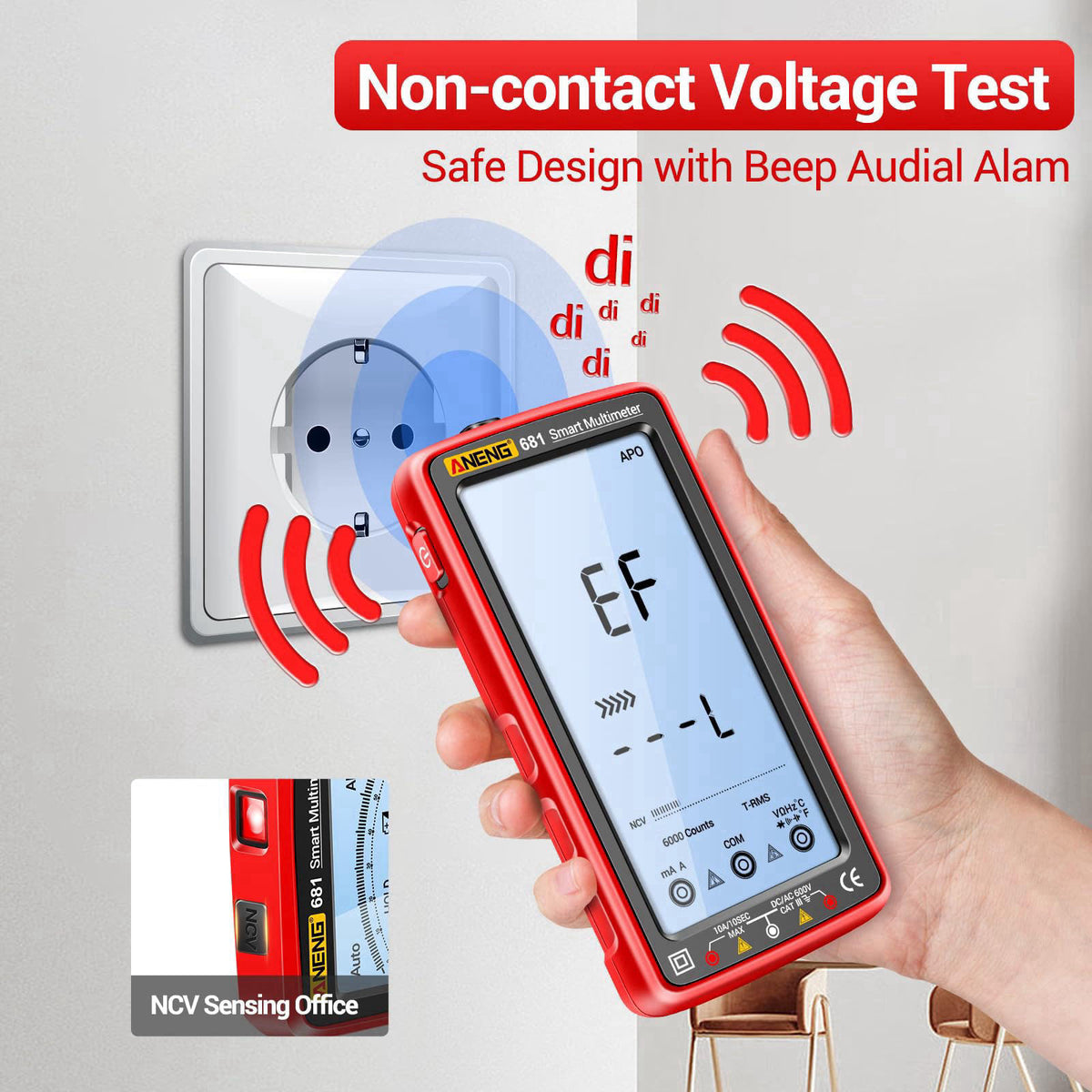 ANENG Digital Multimeter, TRMS 6000 Count, Smart, NCV Rechargeable Tester – full view