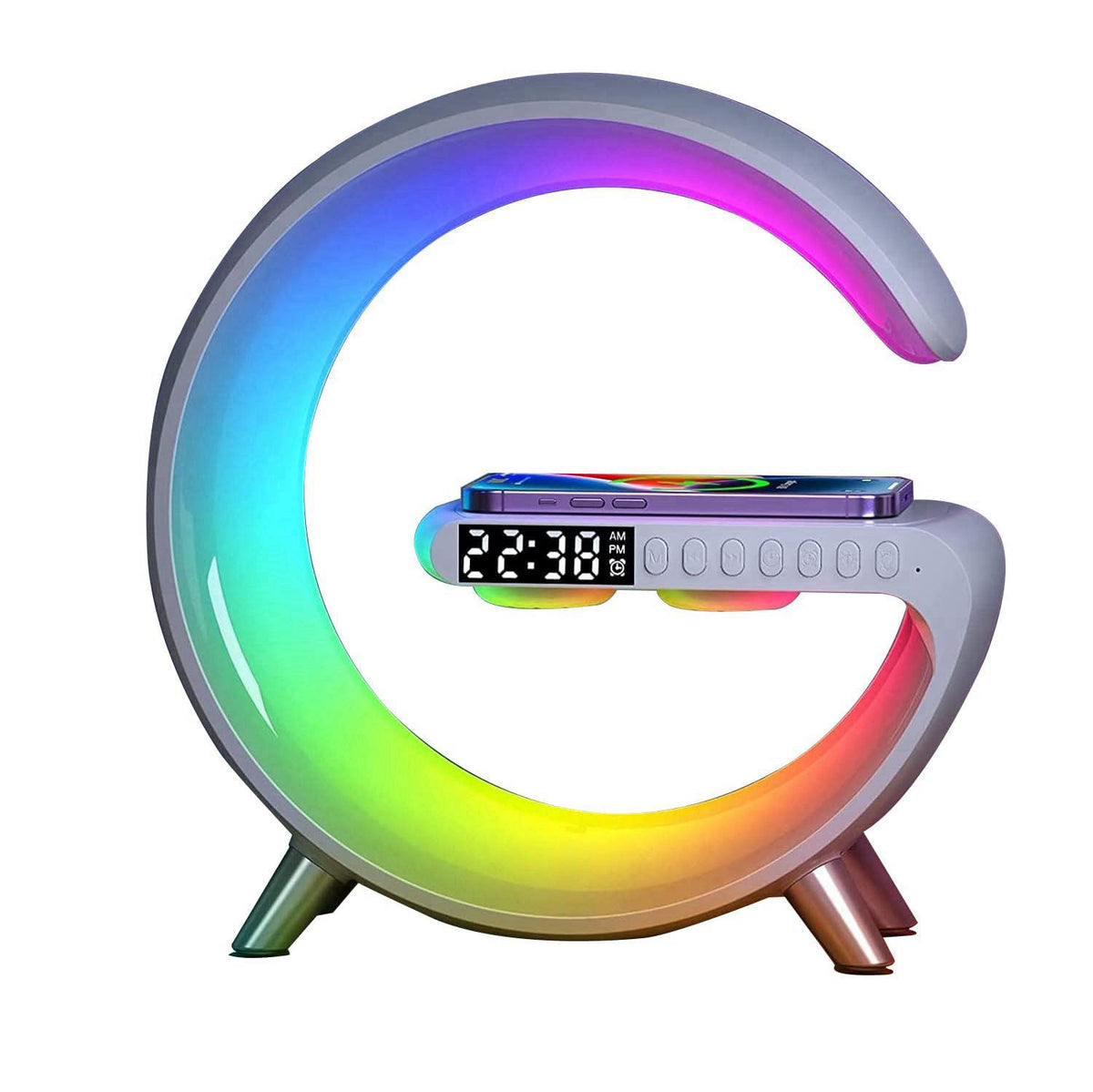 VDZZ Smart LED Table Lamp,4-in-1 Wireless Charger with Speaker,Night Light, Alarm Clock, and Bluetooth Speaker with App 