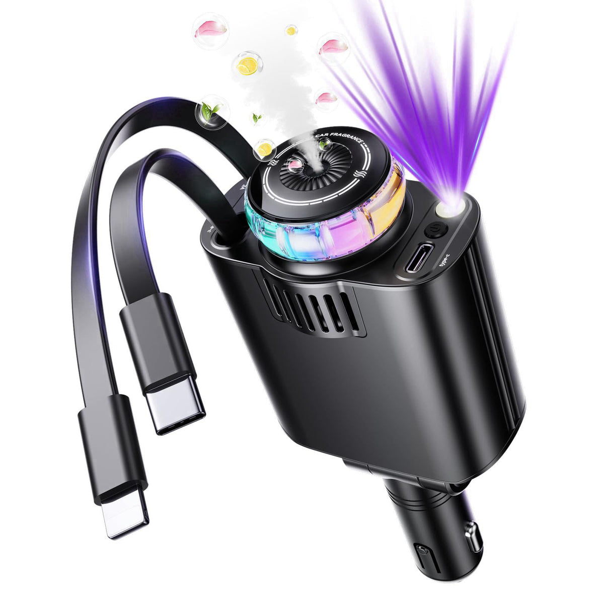 Luienao Smart Retractable Car Charger 69W USB C Fast Charge Air Freshener Starlight