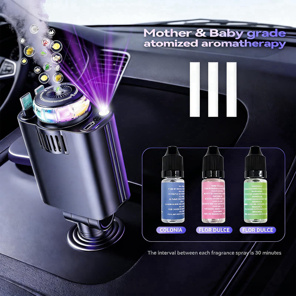 Luienao Smart Retractable Car Charger 69W USB C Fast Charge Air Freshener Starlight – close-up detail