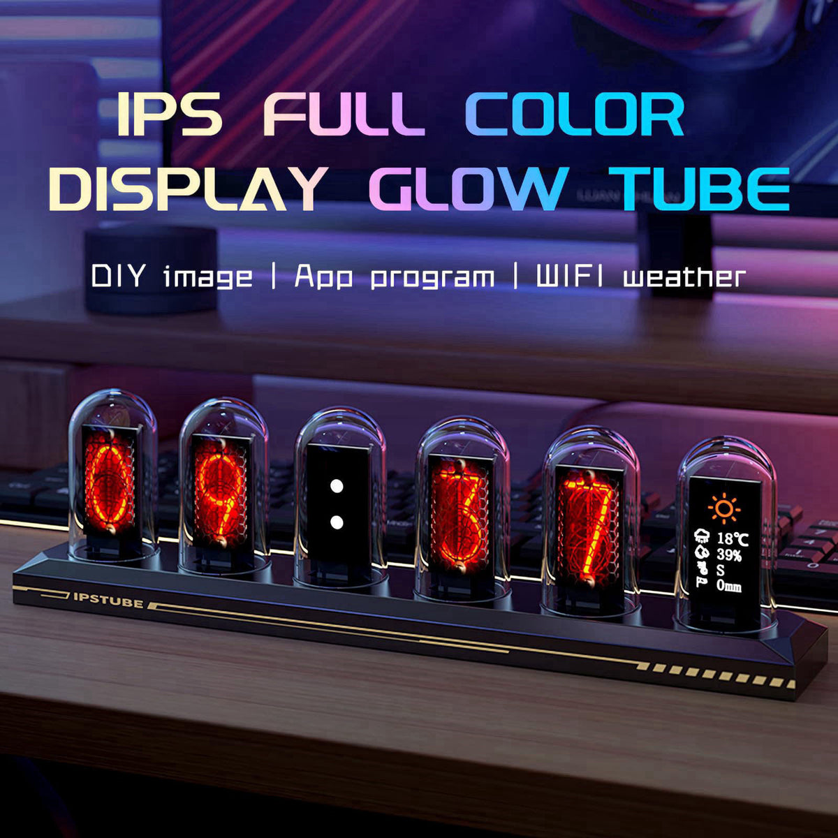 Vastarry Nixie Tube Clock Glow Tube Clock IPS Color Screen Digital Clock DIY Analog Digital Tube WiFi time Desktop Deskt