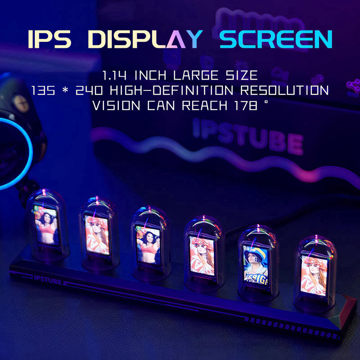 Vastarry Nixie Tube Clock Glow Tube Clock IPS Color Screen Digital Clock DIY Analog Digital Tube WiFi time Desktop Deskt