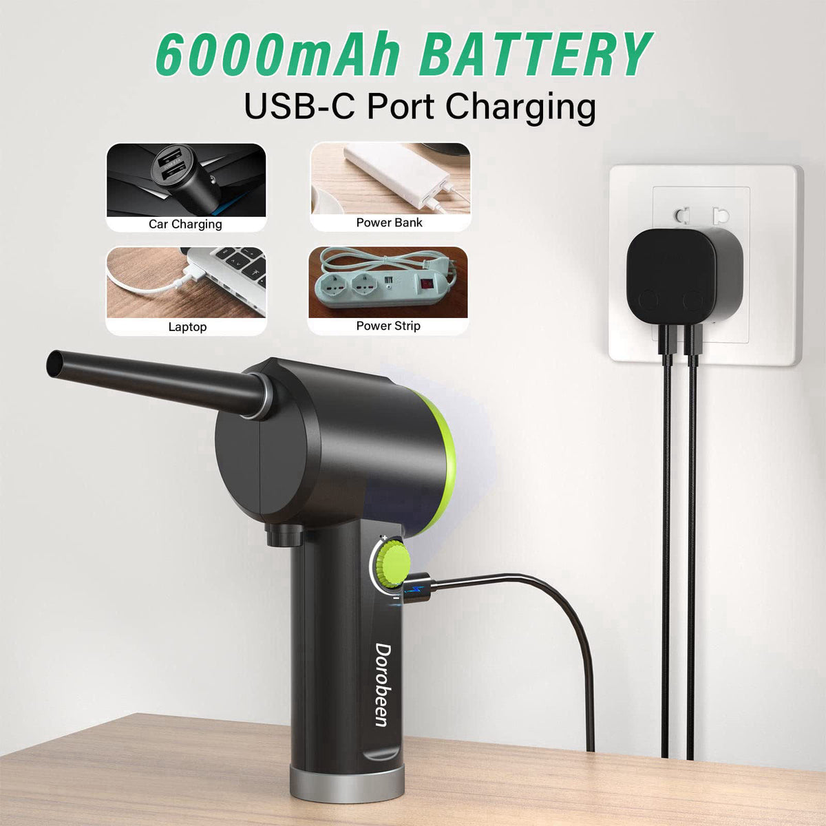 Dorobeen Compressed Air Duster, Cordless Handheld Air Blower, Stepless Speed, 41000RPM, Portable Rechargeable Built-in B