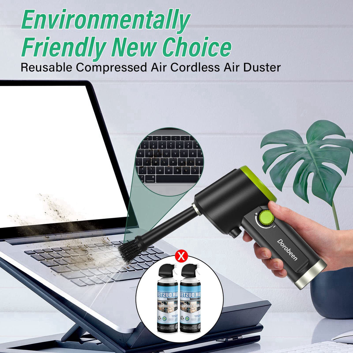 Dorobeen Compressed Air Duster, Cordless Handheld Air Blower, Stepless Speed, 41000RPM, Portable Rechargeable Built-in B