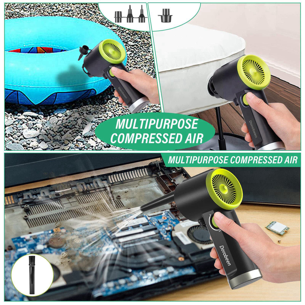 Dorobeen Compressed Air Duster, Cordless Handheld Air Blower, Stepless Speed, 41000RPM, Portable Rechargeable Built-in B