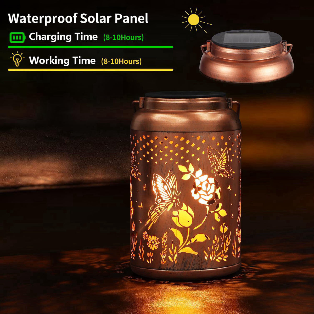 Tepaken Rose Butterfly Decoration Solar Lanterns Outdoor Waterproof Garden Decor Gifts for Women Mon Grandma Metal Hangi