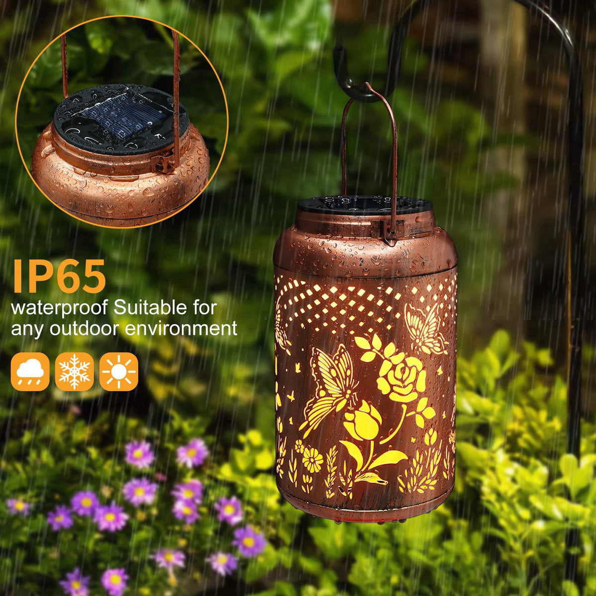 Tepaken Rose Butterfly Decoration Solar Lanterns Outdoor Waterproof Garden Decor Gifts for Women Mon Grandma Metal Hangi