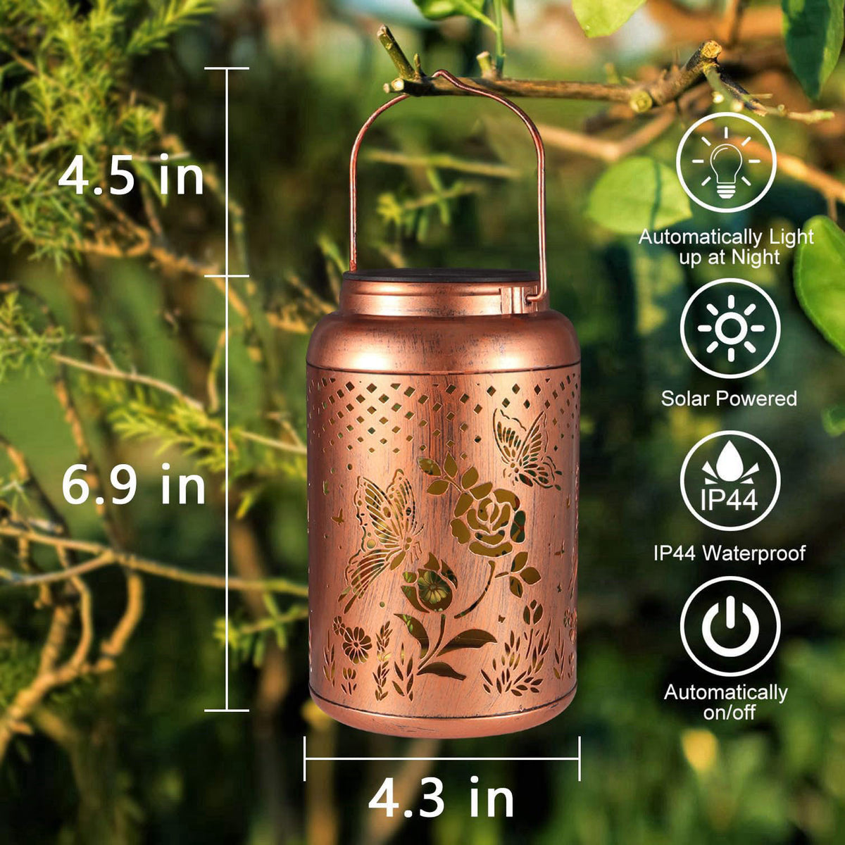 Tepaken Rose Butterfly Decoration Solar Lanterns Outdoor Waterproof Garden Decor Gifts for Women Mon Grandma Metal Hangi