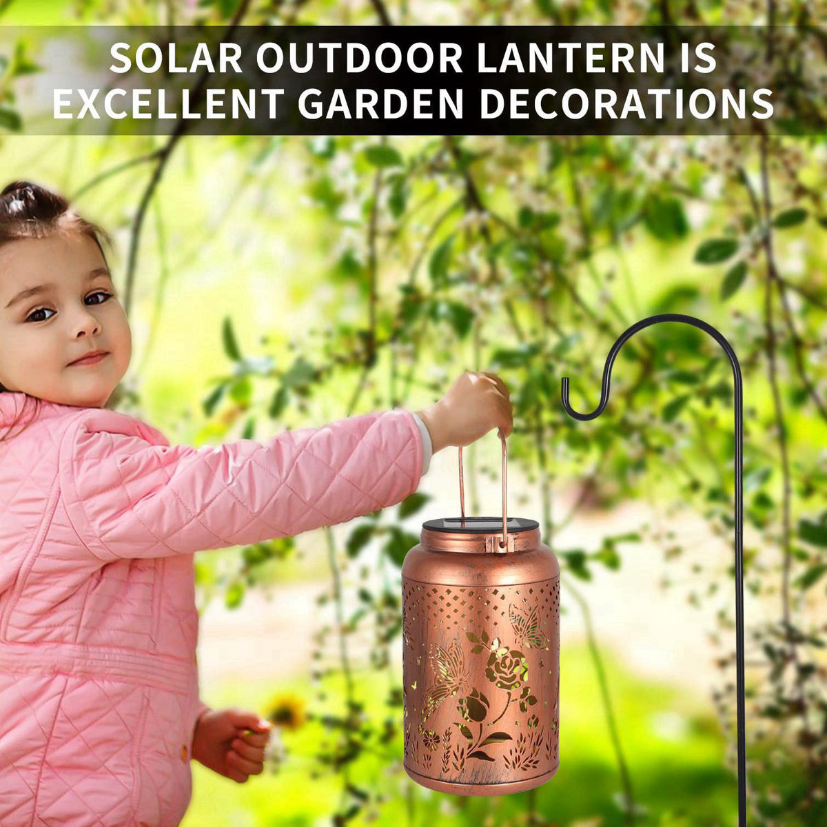 Tepaken Rose Butterfly Decoration Solar Lanterns Outdoor Waterproof Garden Decor Gifts for Women Mon Grandma Metal Hangi