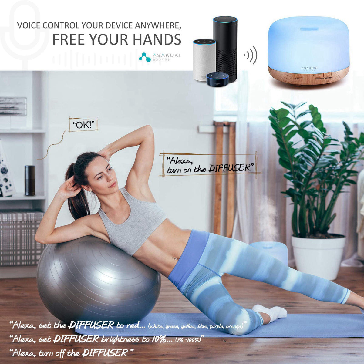 ASAKUKI Smart Wi-Fi Essential Oil Diffuser, 500ml App Control Humidifier – full view