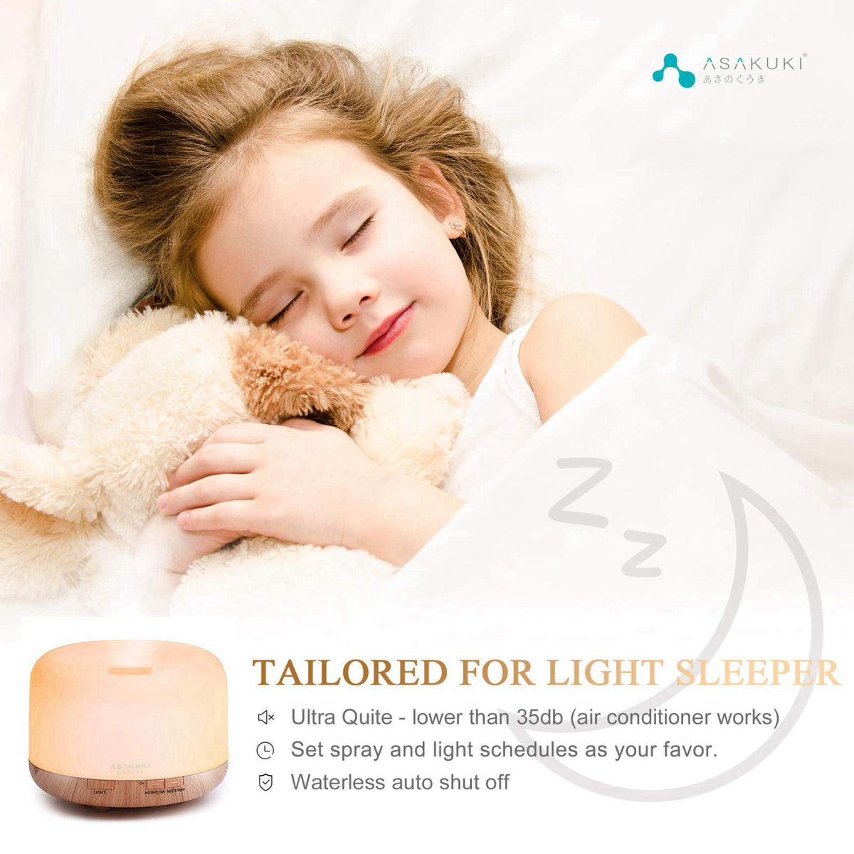 ASAKUKI Smart Wi-Fi Essential Oil Diffuser, 500ml App Control Humidifier – back view and specifications