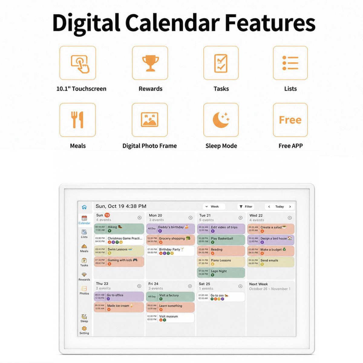 Annalivkg Digital Calendar Wall Planner 10.1 Inch Touch Screen WiFi picture frame – full view