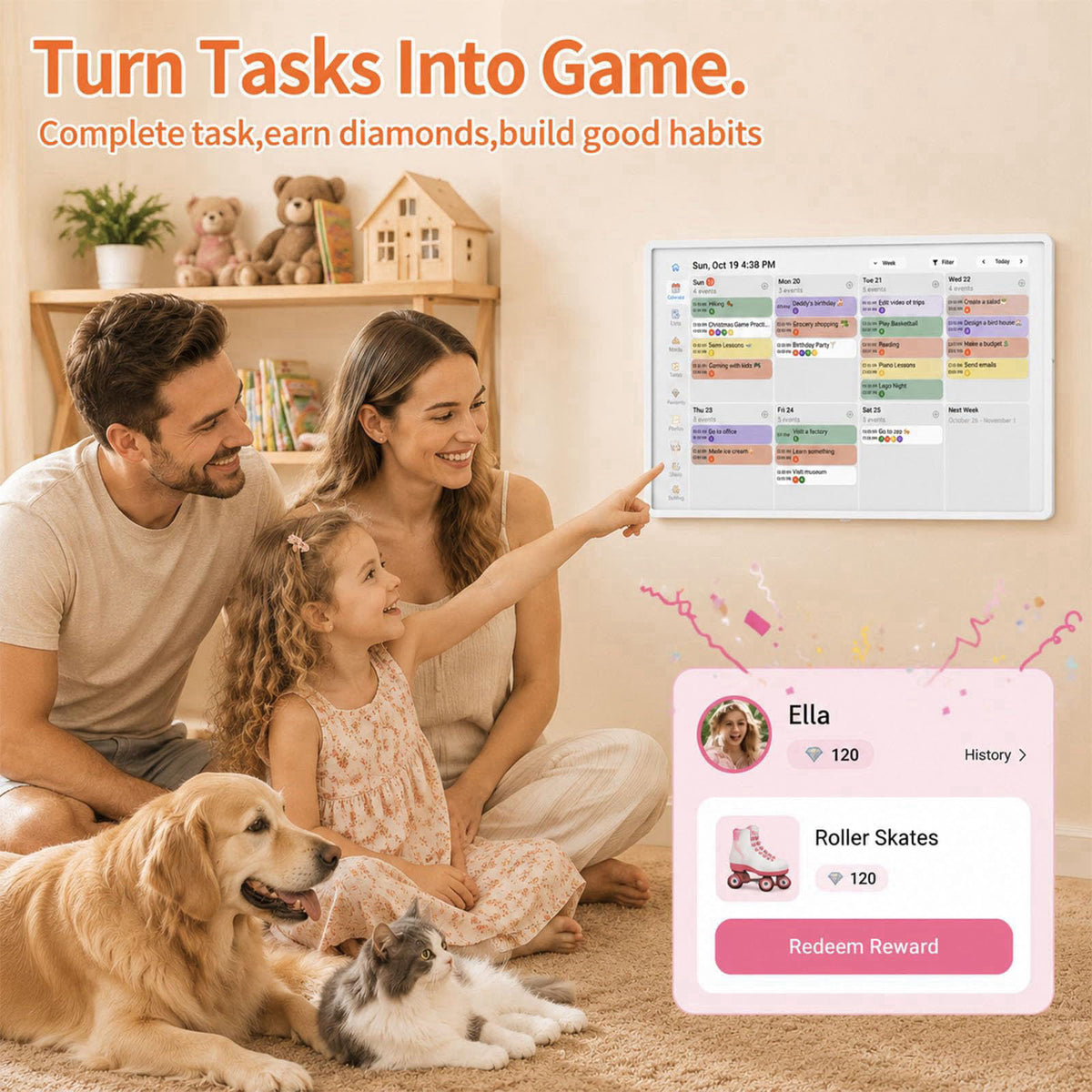 Annalivkg Digital Calendar Wall Planner 10.1 Inch Touch Screen WiFi picture frame – alternate angle