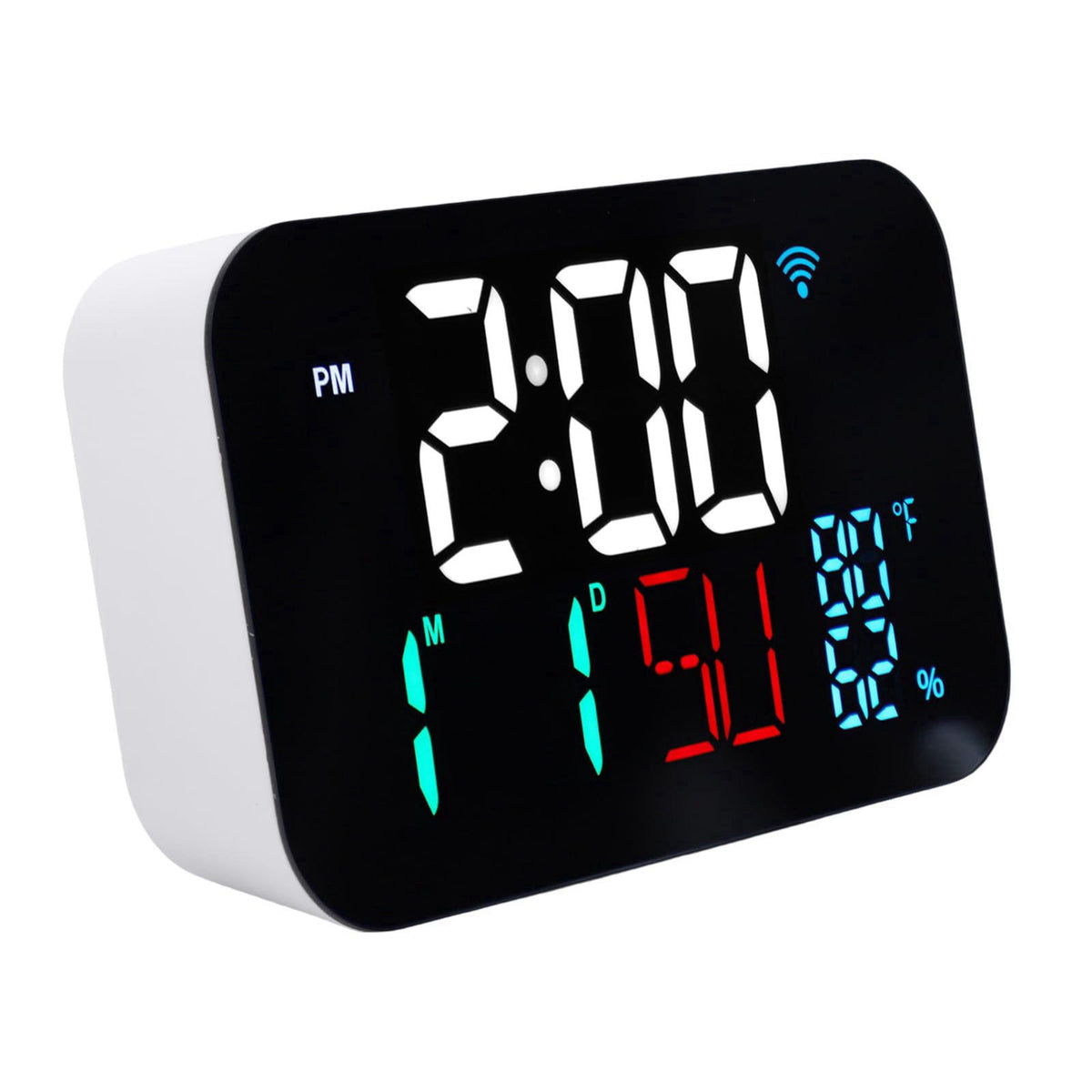 Luocute WiFi Smart Clock, Weather Station Alarm Date Day Large Display Brightness Adjustable Thermometer Humidity Digita