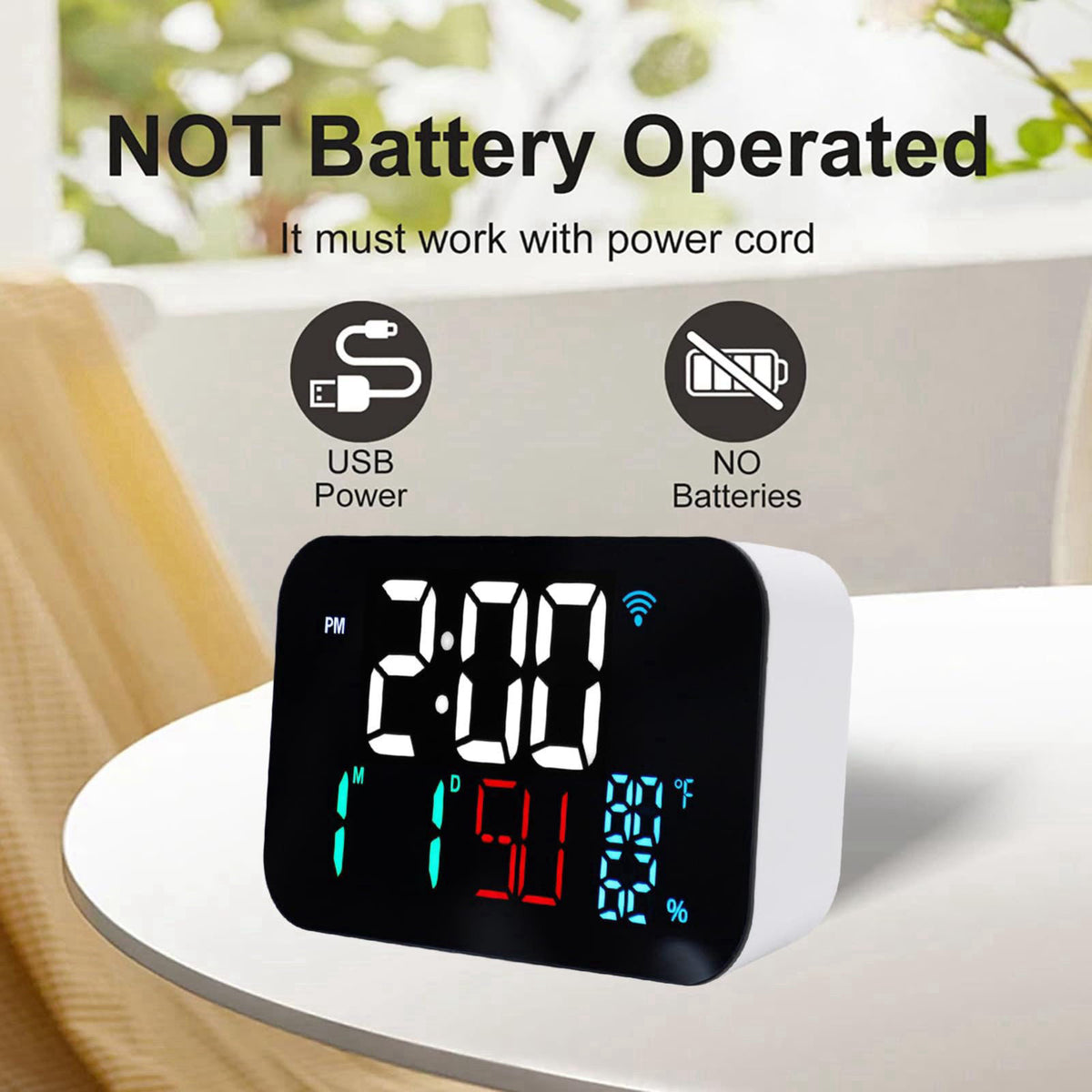 Luocute WiFi Smart Clock, Weather Station Alarm Date Day Large Display Brightness Adjustable Thermometer Humidity Digita