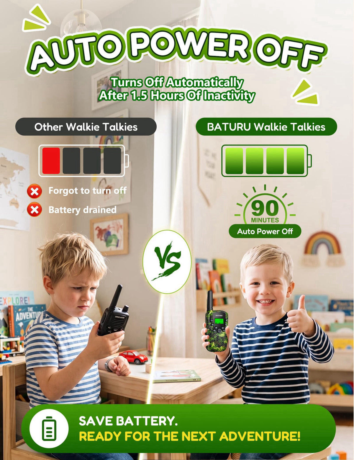 BATURU Walkie Talkies for Kids 4 Pack Rechargeable Outdoor Toys Gifts Boys Girls – full view