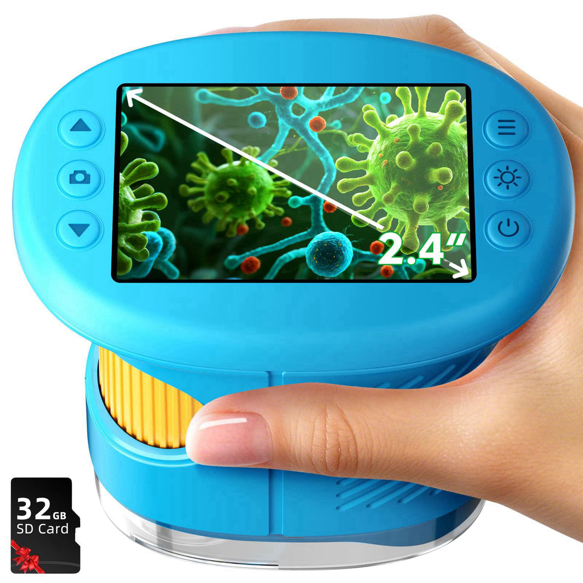 Odatay 4K 1000X Digital Microscope for Kids with 32G Card, Long Distance Viewing & 2.4" Screen Portable Handheld Edu