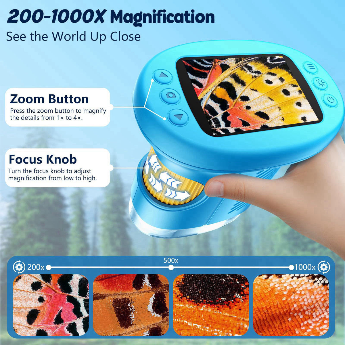 Odatay 4K 1000X Digital Microscope for Kids with 32G Card, Long Distance Viewing & 2.4" Screen Portable Handheld Edu