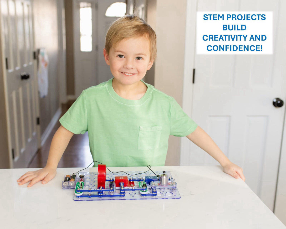 SNAP CIRCUITS Jr. SC-100 STEM Electronics Kit, 100+ Projects, Ages 8+ – packaging and label