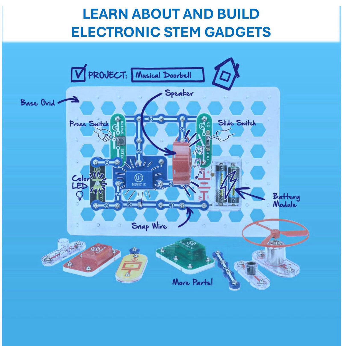 SNAP CIRCUITS Jr. SC-100 STEM Electronics Kit, 100+ Projects, Ages 8+ – full view