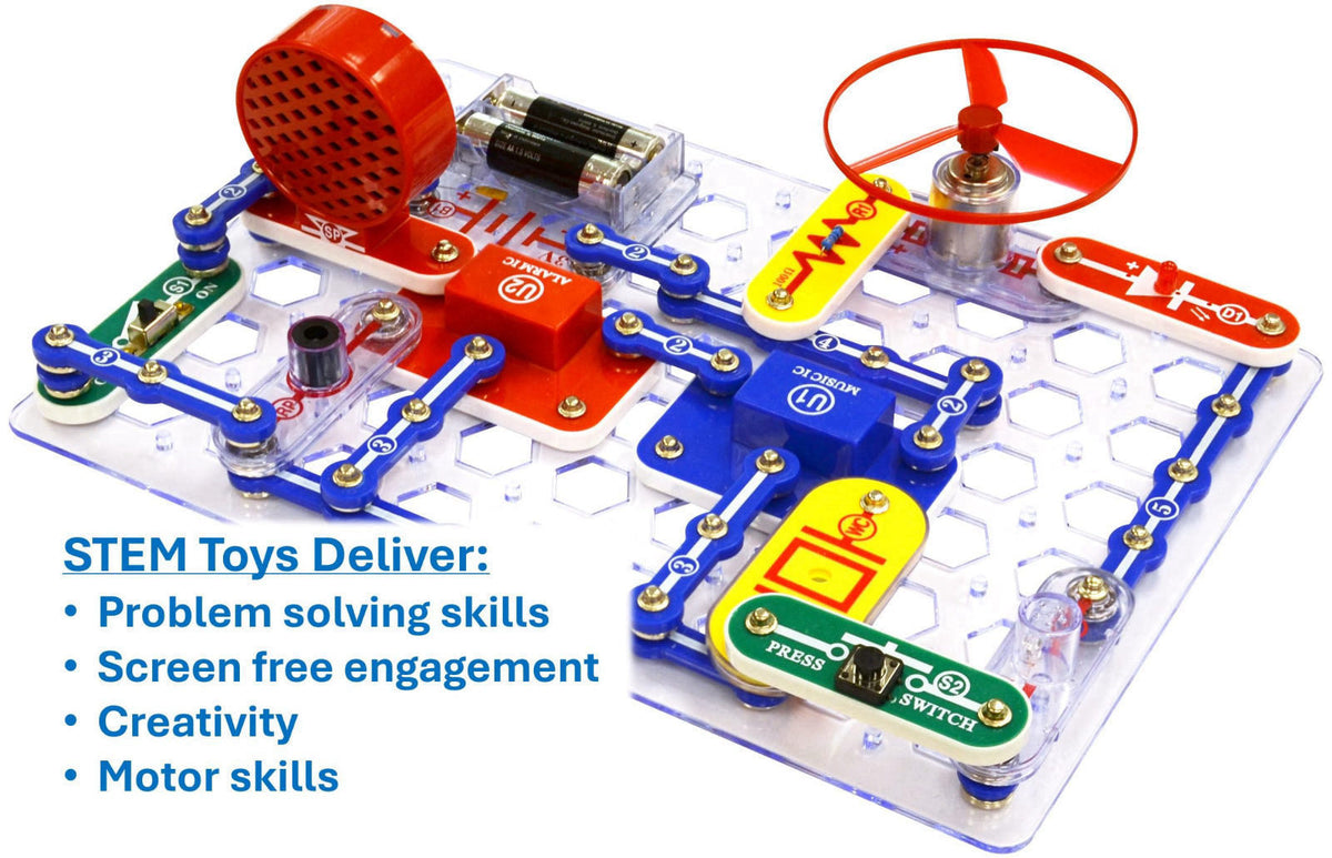 SNAP CIRCUITS Jr. SC-100 STEM Electronics Kit, 100+ Projects, Ages 8+ – back view and specifications