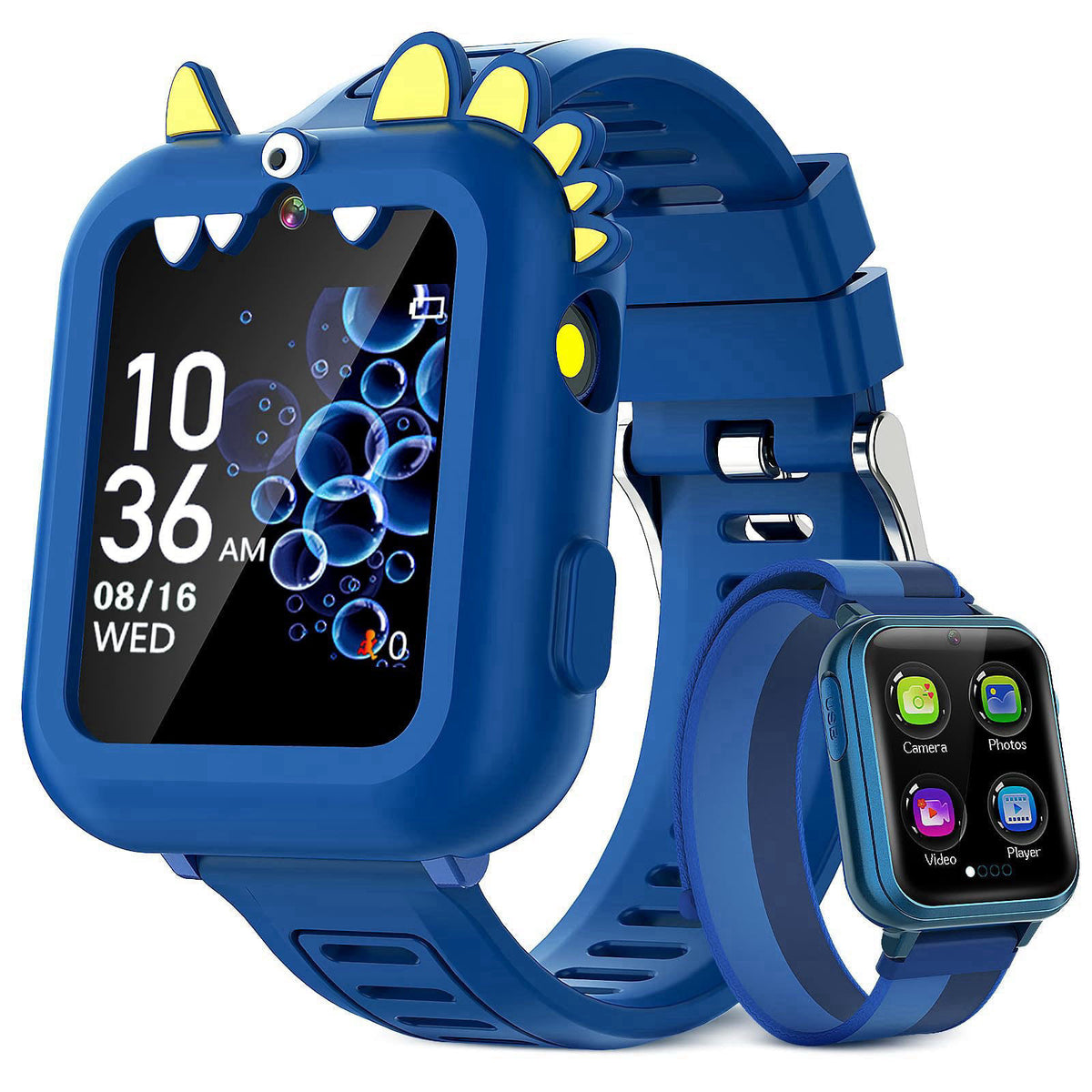 Sedzofan Kids Smart Watch Boys Gift Age 3-12 with 39 Games Alarm Clock Camera Blue – Blue, Silicone and Woven, 1.54inch 