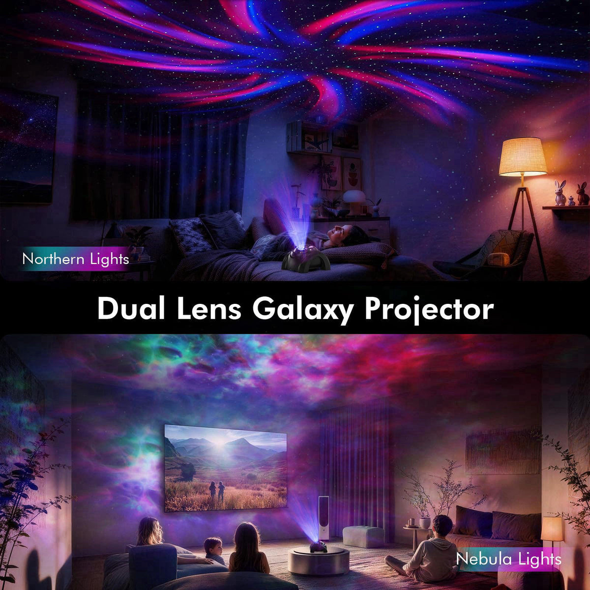 Rossetta Dual Lens Galaxy Star Projector, Aurora Night Light for Bedroom – product photo (Decorative Lighting Projectors