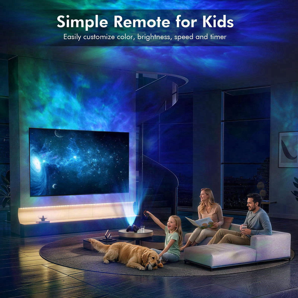 Rossetta Dual Lens Galaxy Star Projector, Aurora Night Light for Bedroom – full view