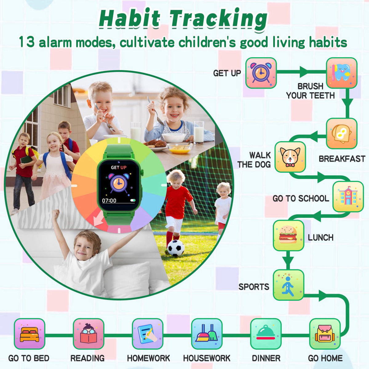 Phyulls Kids Smart Watch with 32 Puzzle Games, Video, HD Camera, Pedometer – packaging and label
