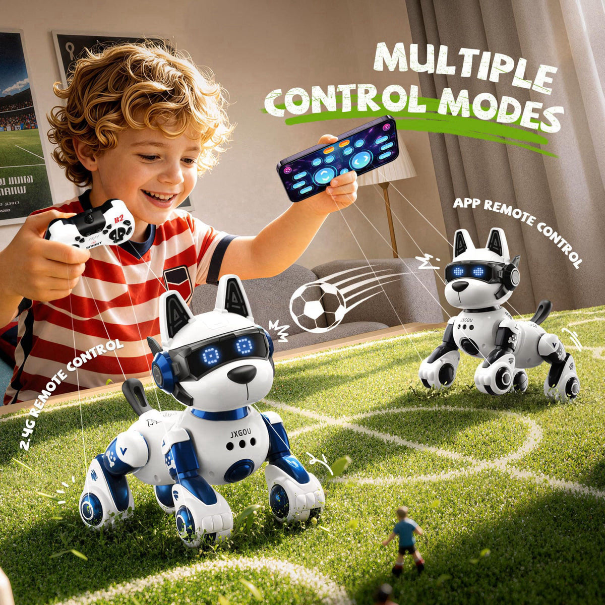 Ozega Smart Robot Dog, 2.4GHz Remote Control Robot Dog Toys For Kids 5-7 8-12 – back view and specifications