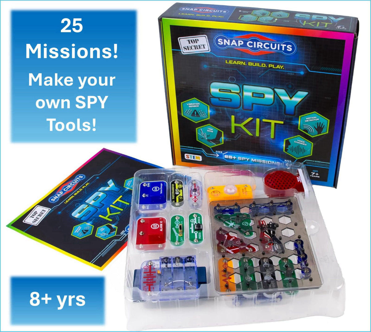 SNAP CIRCUITS Spy Kit STEM Toy, 25+ Activities for Kids Ages 7+ – packaging and label