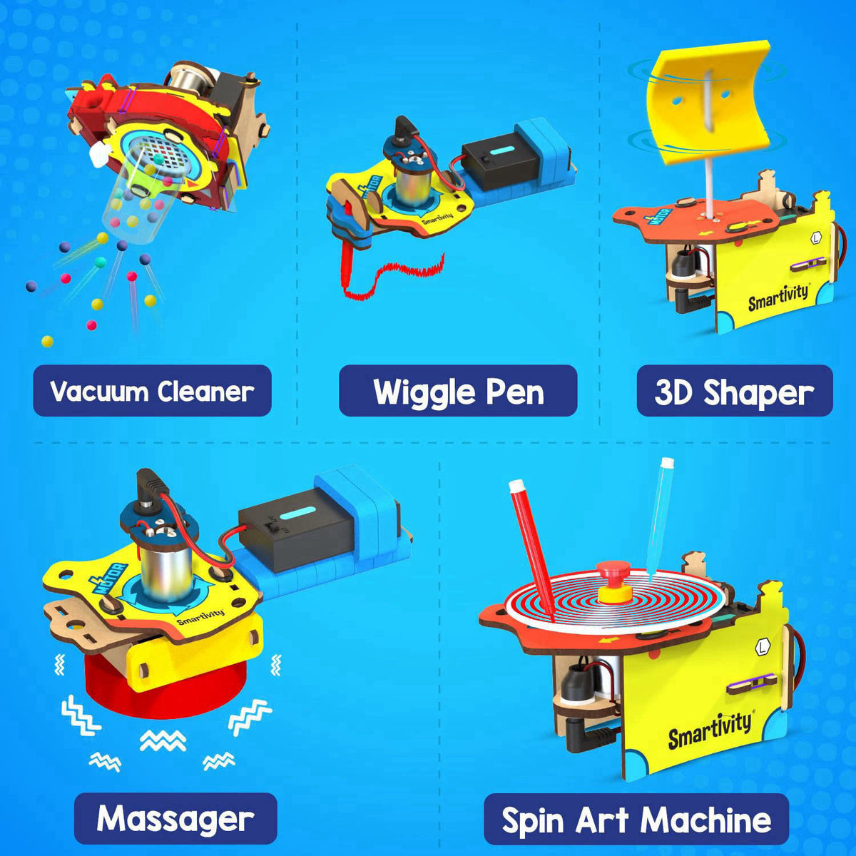Smartivity 10-in-1 Motor Powered Gadgets Kit for Kids 6-12 – back view and specifications