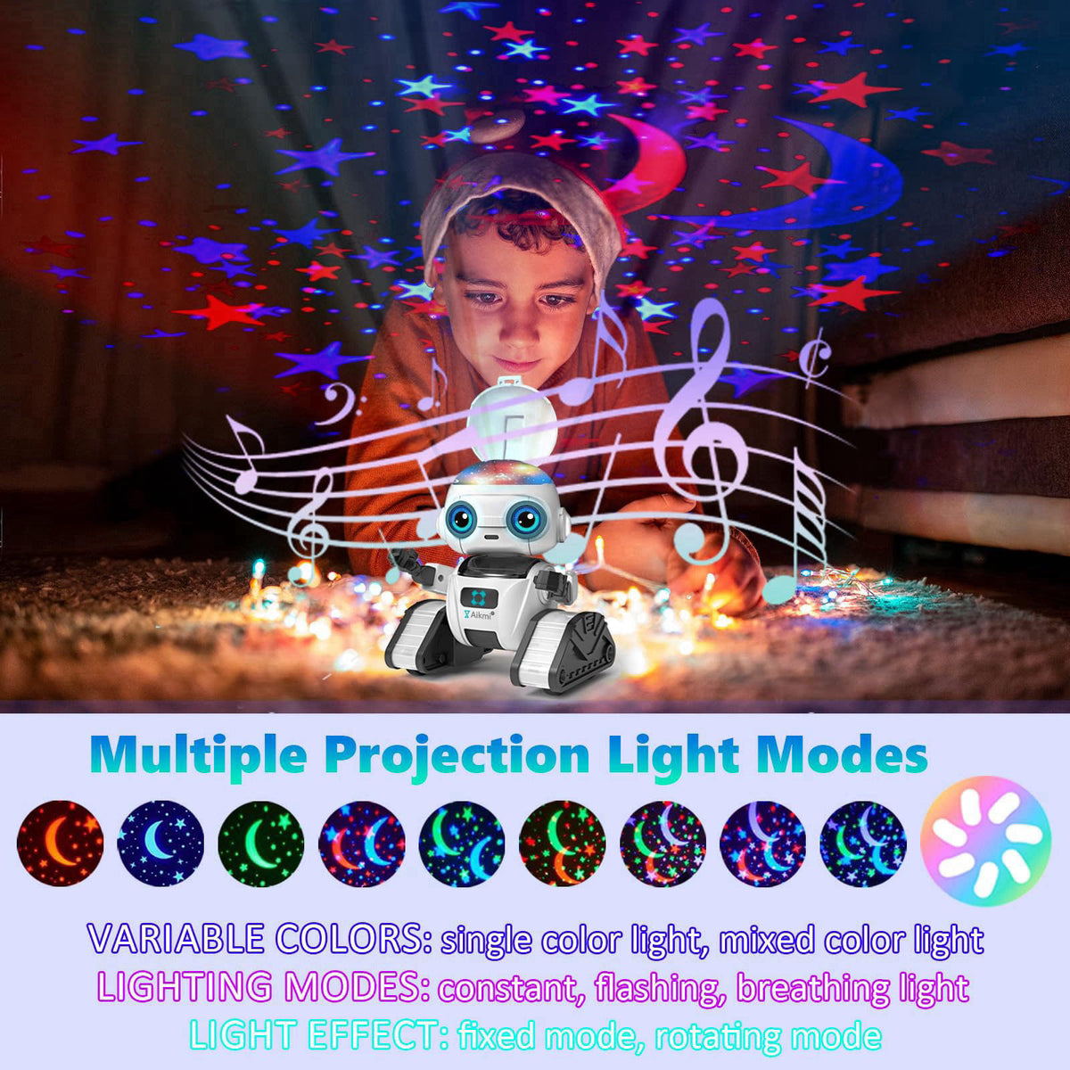 Aikmi Robot Toys for Kids 4-12, RC Robot w/Projector Night Light, Gesture – product photo (Robots)