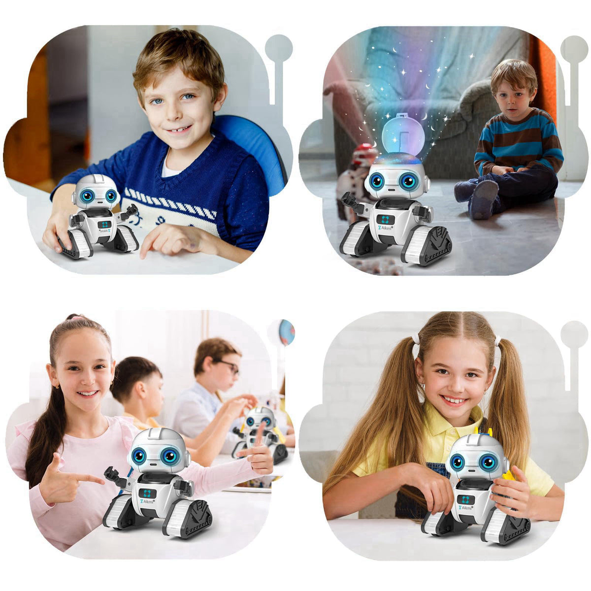 Aikmi Robot Toys for Kids 4-12, RC Robot w/Projector Night Light, Gesture – full view, size 5.5 inches