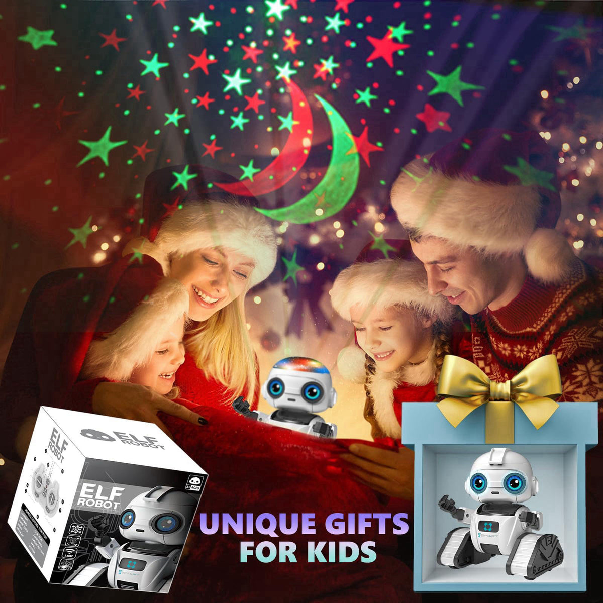 Aikmi Robot Toys for Kids 4-12, RC Robot w/Projector Night Light, Gesture – back view and specifications