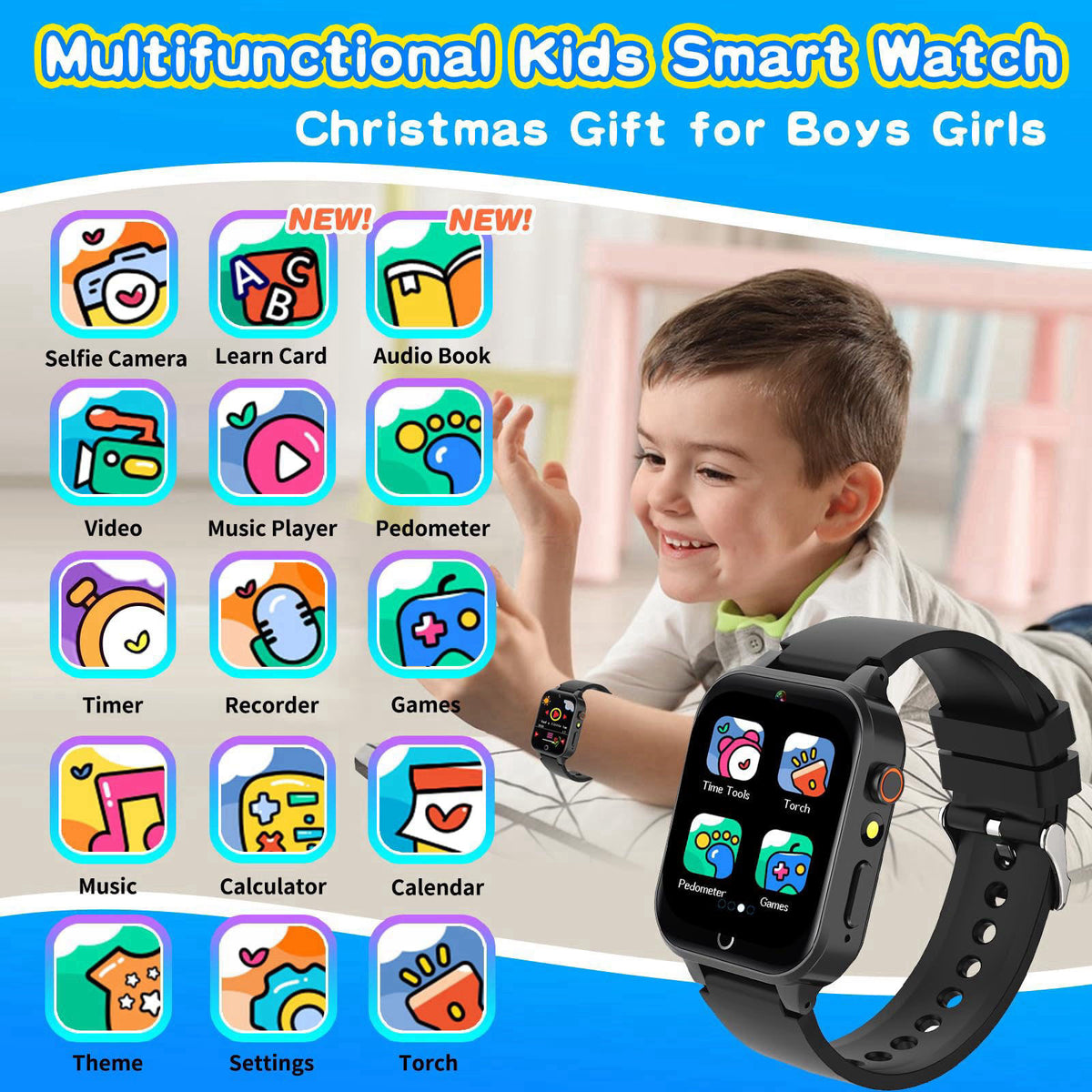 Cosjoype Smart Watch for Kids with 26 Puzzle Games HD Touchscreen Camera Video Music Player Habit Tracking Pedometer Ala