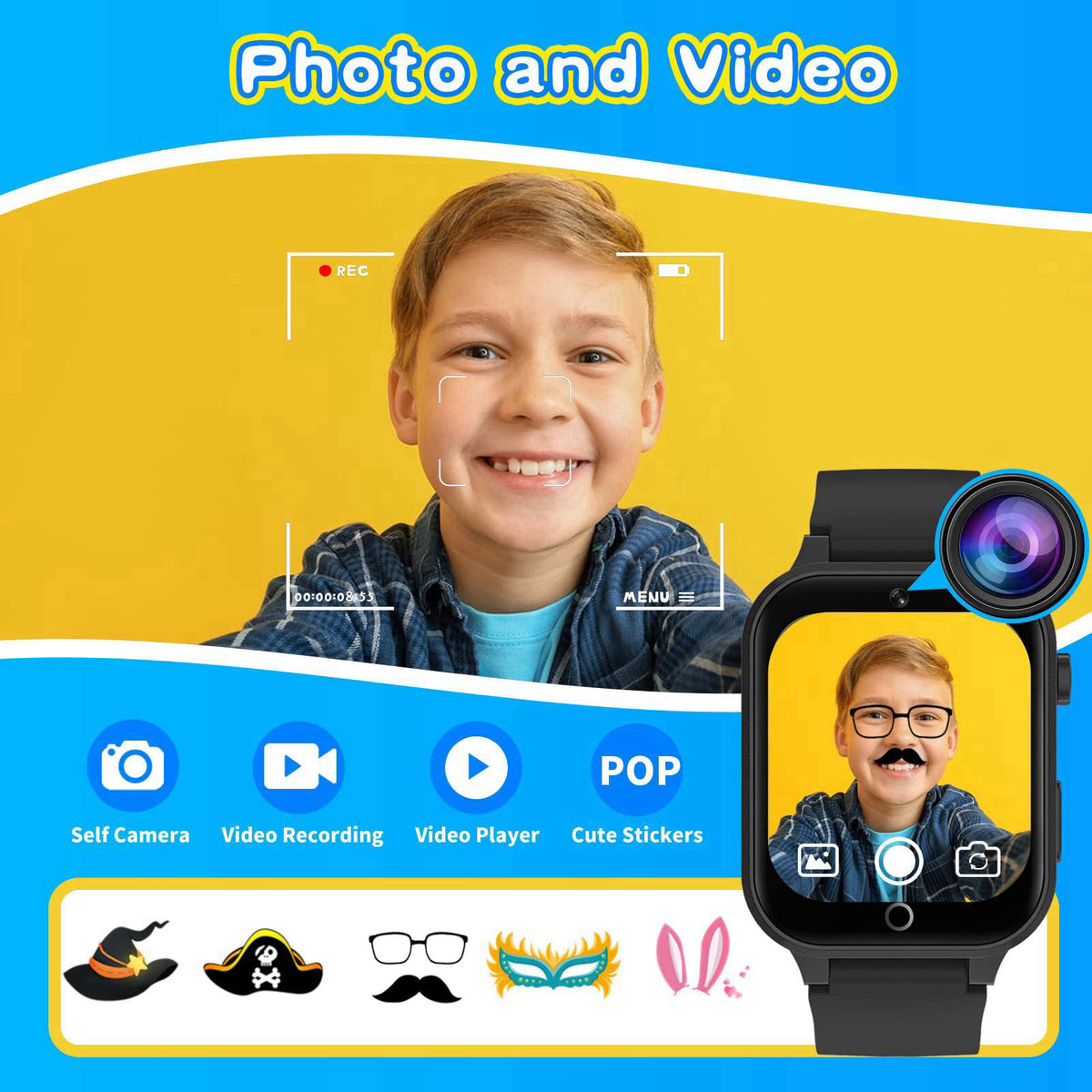 Cosjoype Smart Watch for Kids with 26 Puzzle Games HD Touchscreen Camera Video Music Player Habit Tracking Pedometer Ala