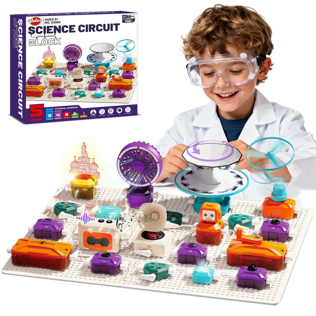 VATOS Science Circuit for Kids Ages 6-12, 68PCS Electronics Building Kit with 450+ STEM Projects, Rotational Imaging, So