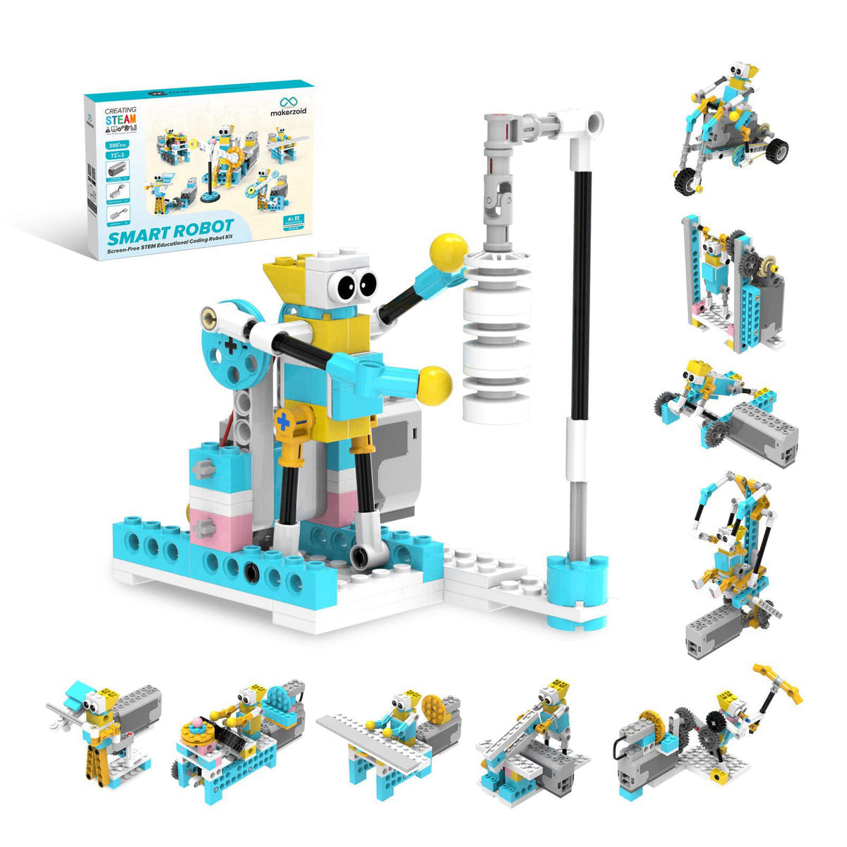 makerzoid Smart Robot,72-in-1 STEM Educational Toy, Electronic Building Robots Toy, Robotics Learning Kit, Logical Train