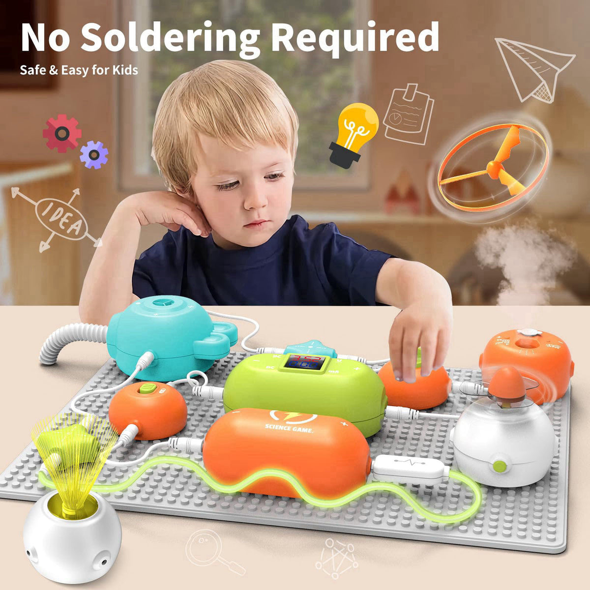 RISUNTOY Electronics Kit for Kids Age 5-7, 31PCS Science Circuit Kit, 300+ Projects – full view, size 3.15 x 14.57 x 11.
