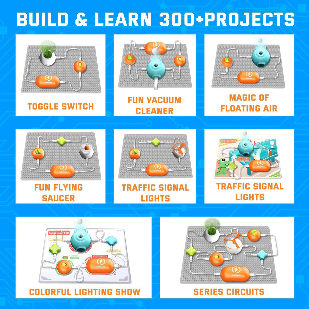 RISUNTOY Electronics Kit for Kids Age 5-7, 31PCS Science Circuit Kit, 300+ Projects – back view and specifications